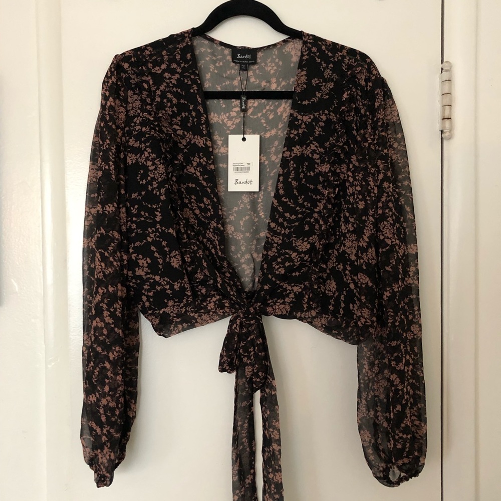 Bardot Tie-Front Cropped Blouse